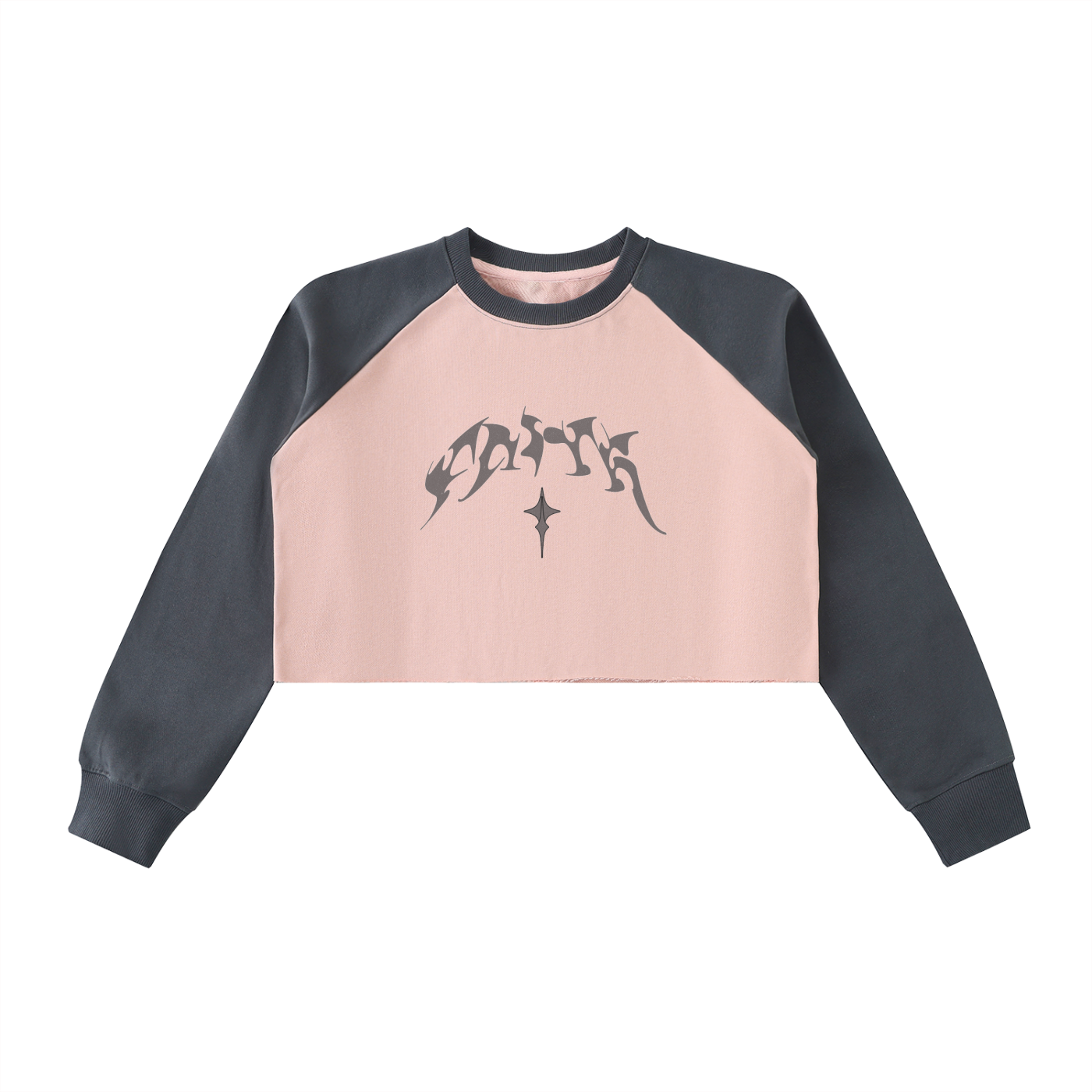 Raw-Hem Color-Block Raglan Crop Sweatshirt